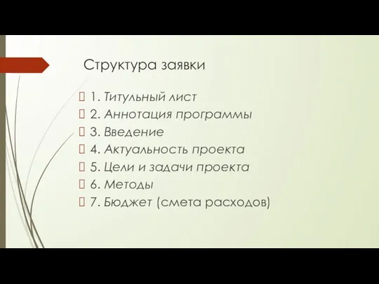 1. Титульный лист 2. Аннотация программы 3. Введение 4. Актуальность проекта