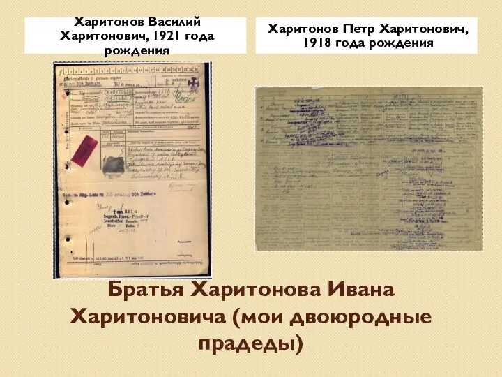 Братья Харитонова Ивана Харитоновича (мои двоюродные прадеды) Харитонов Василий Харитонович, 1921