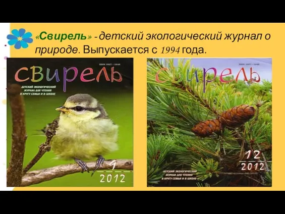 «Свирель» - детский экологический журнал о природе. Выпускается с 1994 года.