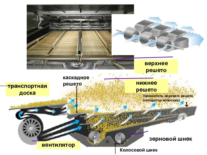 транспортная доска верхнее решето нижнее решето зерновой шнек вентилятор Колосовой шнек