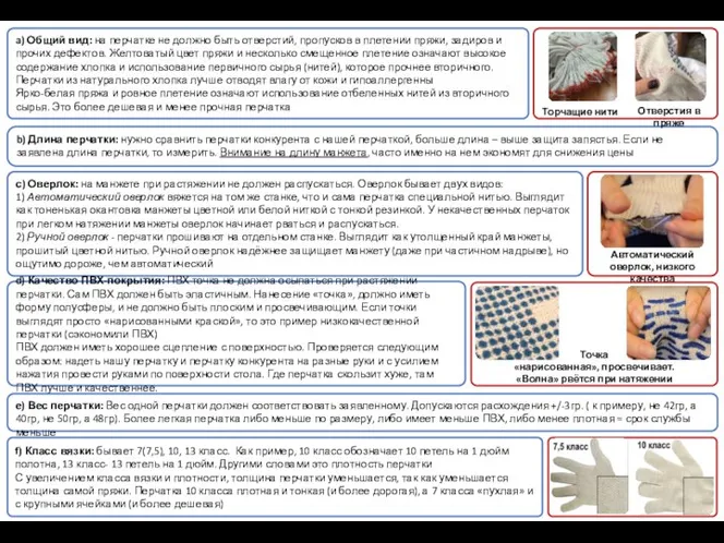 a) Общий вид: на перчатке не должно быть отверстий, пропусков в