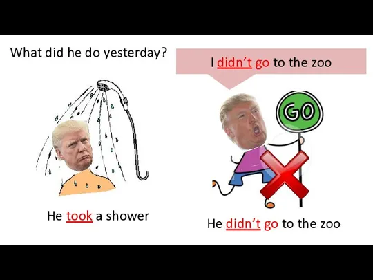 What did he do yesterday? He took a shower He didn’t