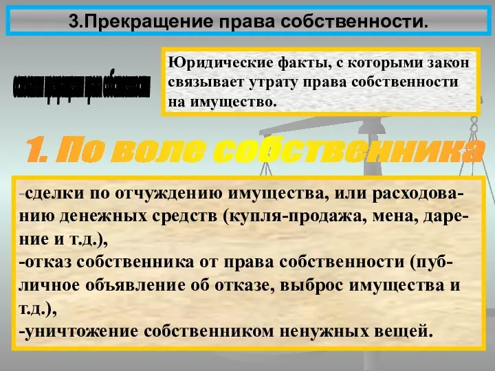 3.Прекращение права собственности. основания прекращения права собственности Юридические факты, с которыми