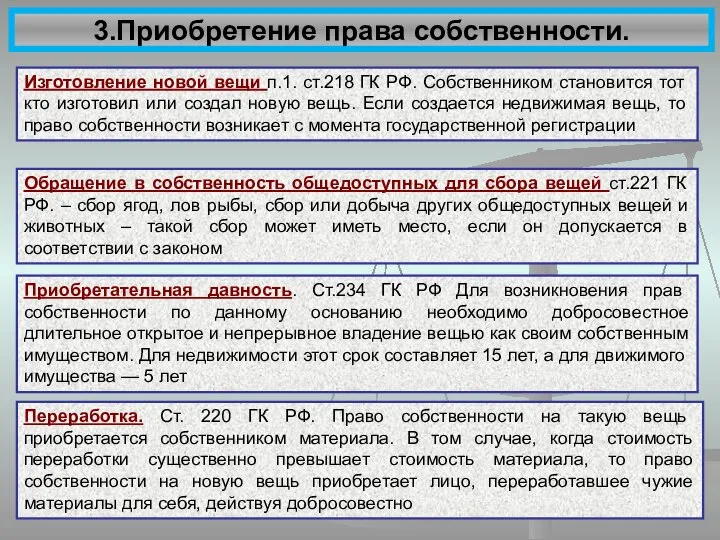 Изготовление новой вещи п.1. ст.218 ГК РФ. Собственником становится тот кто