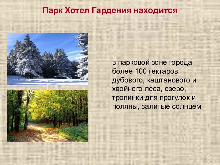 Парк Хотел Гардения находится в парковой зоне города – более 100