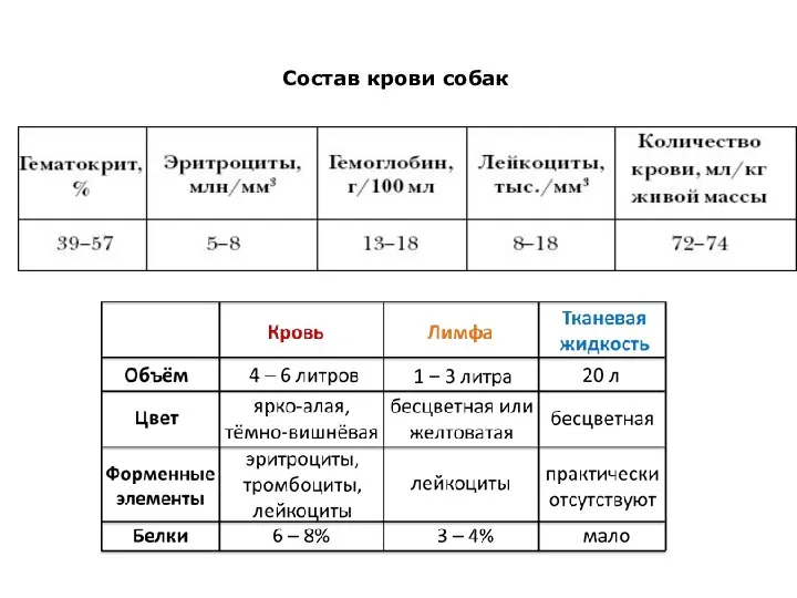 Состав крови собак