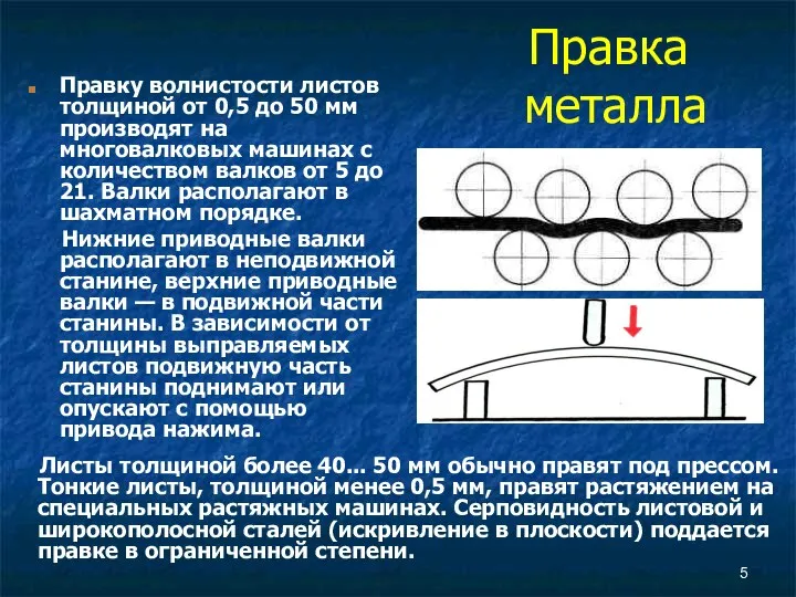 Правка металла Правку волнистости листов толщиной от 0,5 до 50 мм