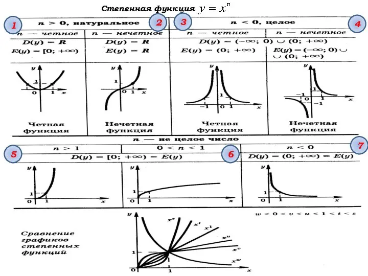 Степенная функция 1 2 3 4 5 6 7