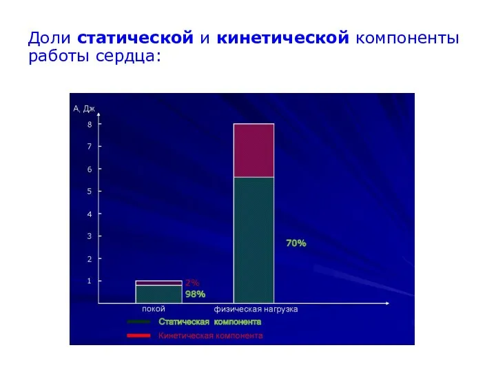 Доли статической и кинетической компоненты работы сердца: