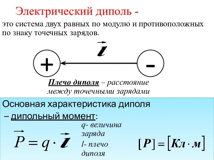 Электрический диполь - это система двух равных по модулю и противоположных