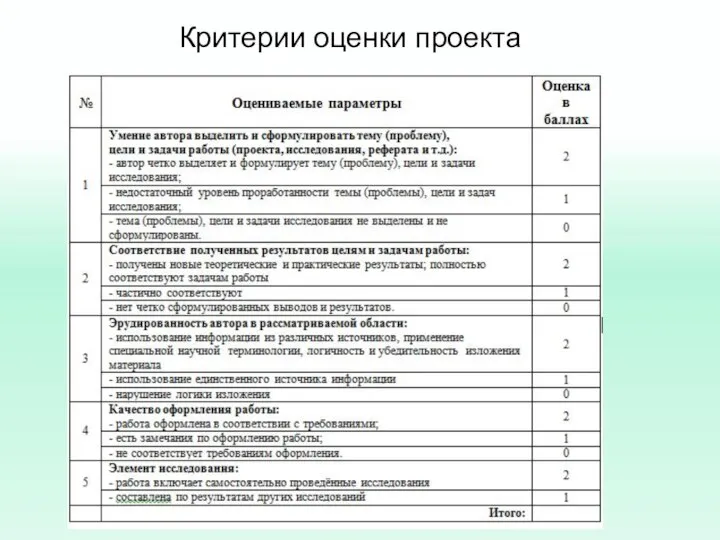 Критерии оценки проекта