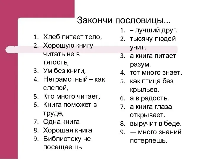 Закончи пословицы... Хлеб питает тело, Хорошую книгу читать не в тягость,