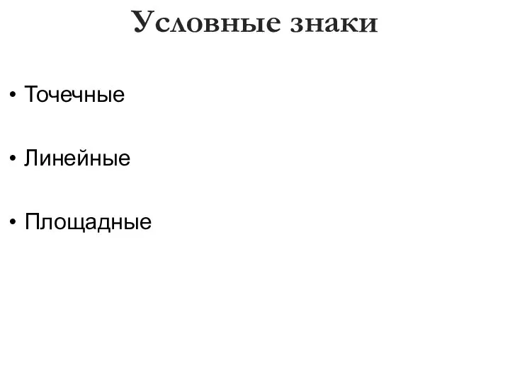 Точечные Линейные Площадные Масштабные Внемасштабные Условные знаки