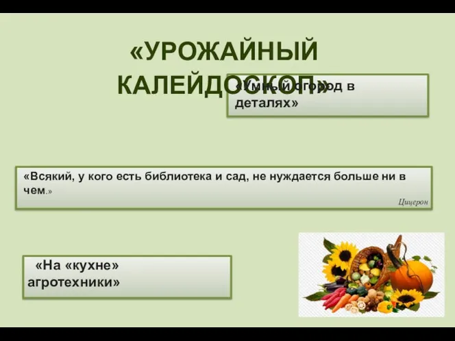 «УРОЖАЙНЫЙ КАЛЕЙДОСКОП» «Всякий, у кого есть библиотека и сад, не нуждается