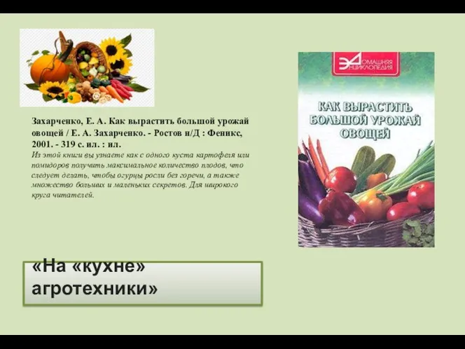 «На «кухне» агротехники» Захарченко, Е. А. Как вырастить большой урожай овощей