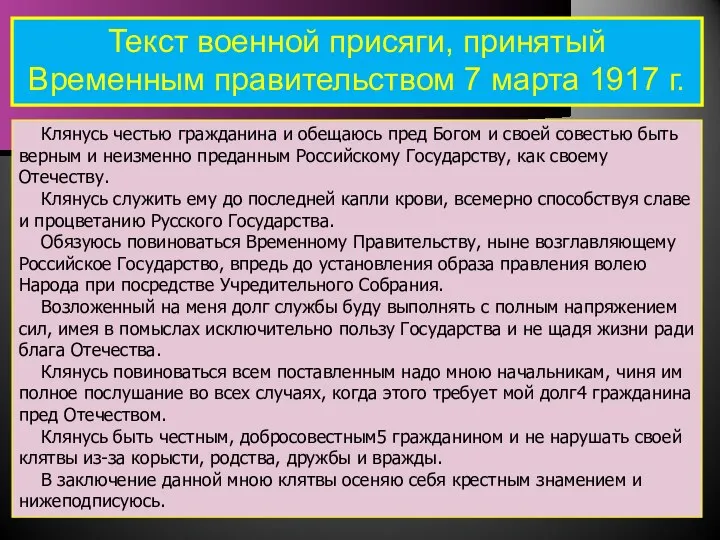 Клянусь честью гражданина и обещаюсь пред Богом и своей совестью быть