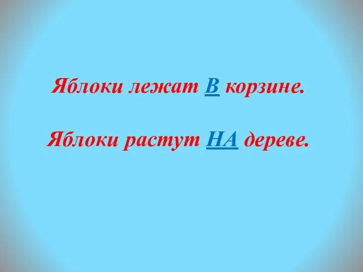 Яблоки лежат В корзине. Яблоки растут НА дереве.