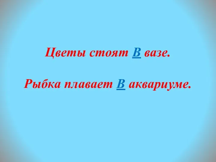 Цветы стоят В вазе. Рыбка плавает В аквариуме.