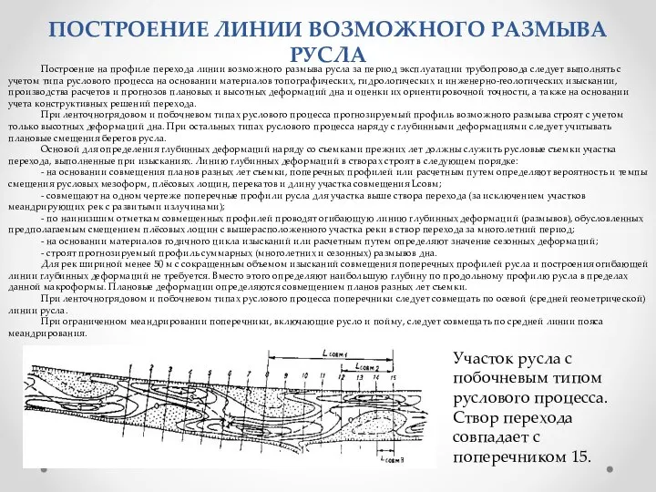 ПОСТРОЕНИЕ ЛИНИИ ВОЗМОЖНОГО РАЗМЫВА РУСЛА Построение на профиле перехода линии возможного