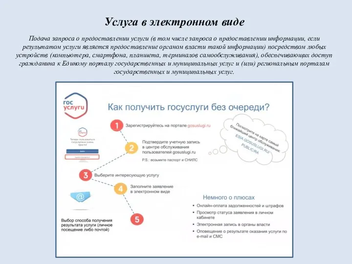 Услуга в электронном виде Подача запроса о предоставлении услуги (в том