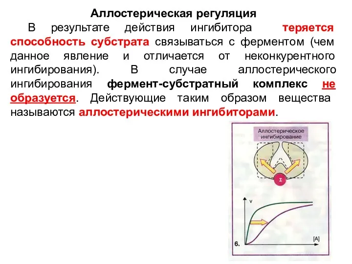 Аллостерическая регуляция В результате действия ингибитора теряется способность субстрата связываться с