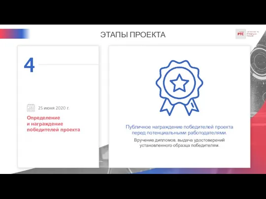 ЭТАПЫ ПРОЕКТА Определение и награждение победителей проекта 25 июня 2020 г.