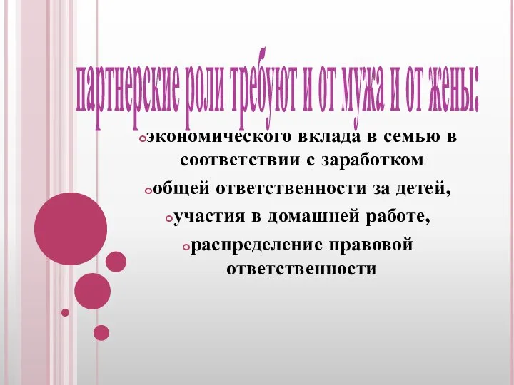 партнерские роли требуют и от мужа и от жены: экономического вклада