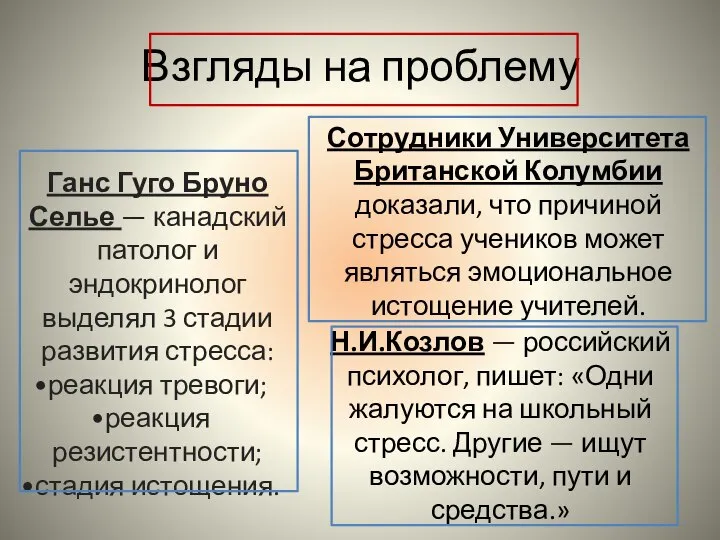 Взгляды на проблему Ганс Гуго Бруно Селье — канадский патолог и