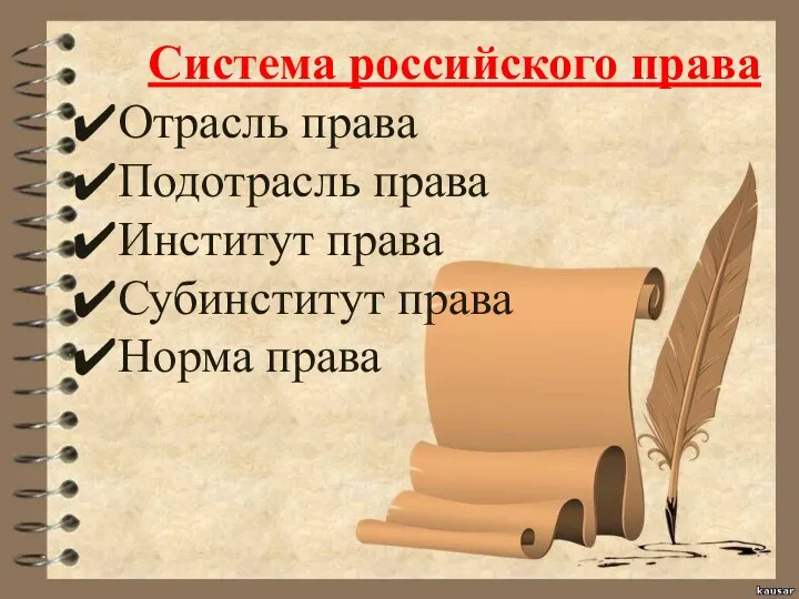 Система российского права Отрасль права Подотрасль права Институт права Субинститут права Норма права