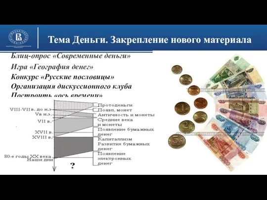 Высшая школа экономики, Москва, 2016 Тема Деньги. Закрепление нового материала фото