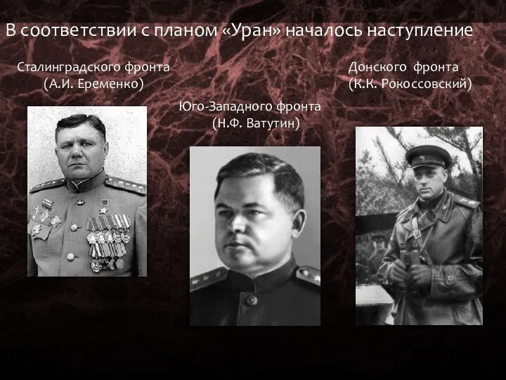 В соответствии с планом «Уран» началось наступление Сталинградского фронта (А.И. Еременко)