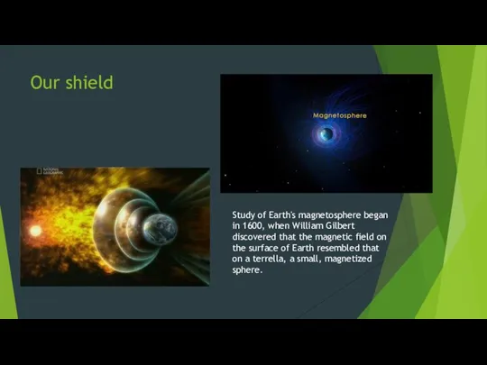 Our shield Study of Earth's magnetosphere began in 1600, when William