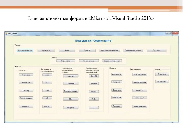 Главная кнопочная форма в «Microsoft Visual Studio 2013»