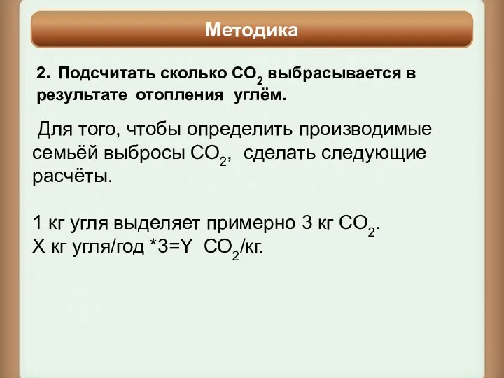 Методика 2. Подсчитать сколько СО2 выбрасывается в результате отопления углём. Для