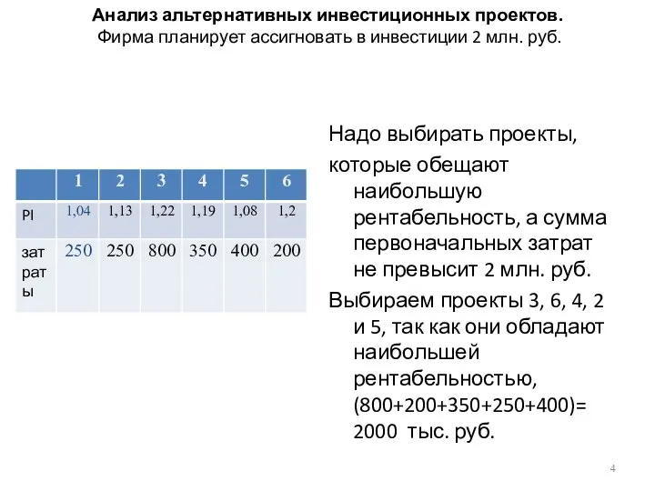 Анализ альтернативных инвестиционных проектов. Фирма планирует ассигновать в инвестиции 2 млн.