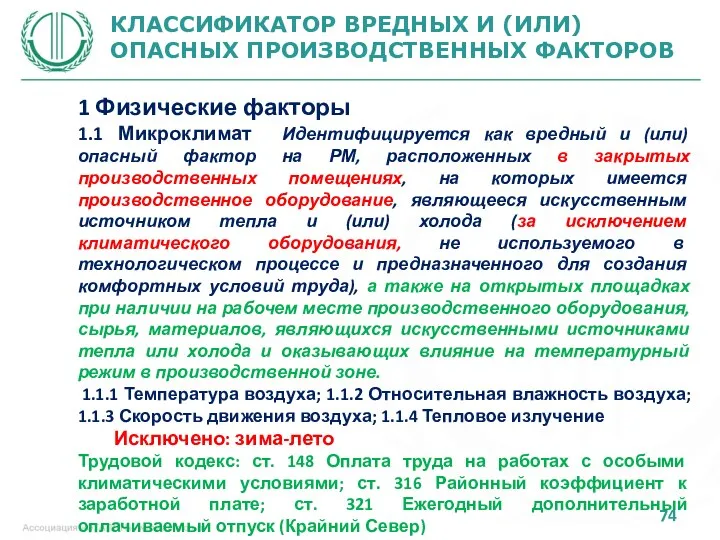 КЛАССИФИКАТОР ВРЕДНЫХ И (ИЛИ) ОПАСНЫХ ПРОИЗВОДСТВЕННЫХ ФАКТОРОВ 1 Физические факторы 1.1