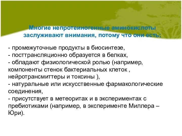 Многие непротеиногенные аминокислоты заслуживают внимания, потому что они есть; - промежуточные