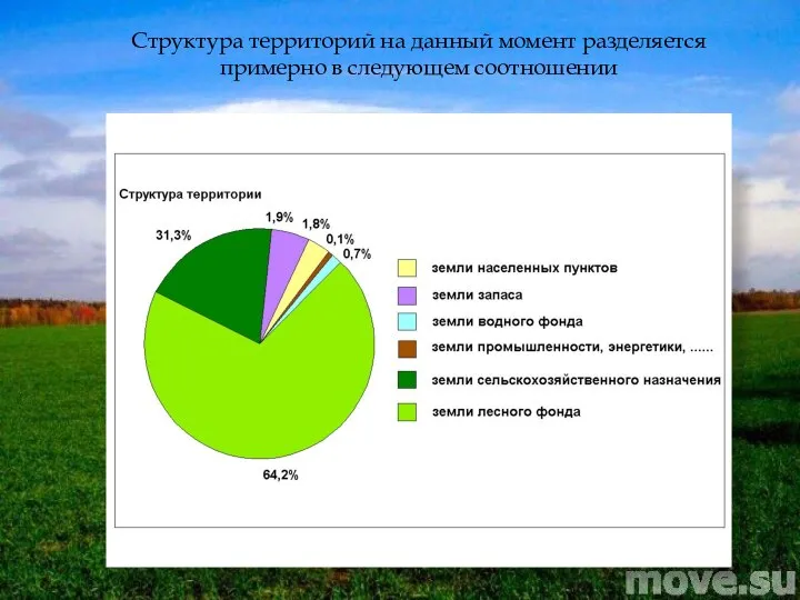 Структура территорий на данный момент разделяется примерно в следующем соотношении