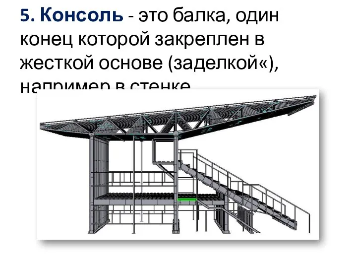 5. Консоль - это балка, один конец которой закреплен в жесткой основе (заделкой«), например в стенке.