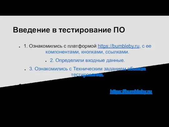 Введение в тестирование ПО 1. Ознакомились с платформой https://bumbleby.ru, с ее