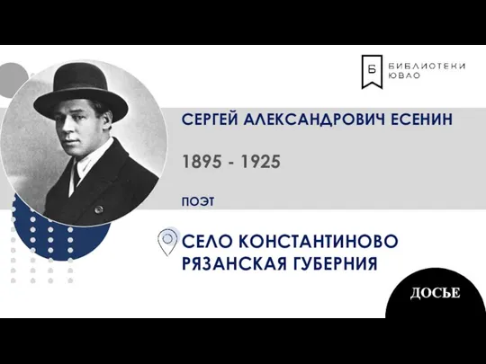 СЕРГЕЙ АЛЕКСАНДРОВИЧ ЕСЕНИН 1895 - 1925 ПОЭТ СЕЛО КОНСТАНТИНОВО РЯЗАНСКАЯ ГУБЕРНИЯ ДОСЬЕ