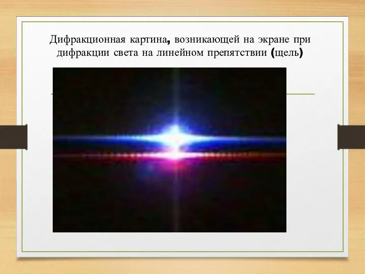 Дифракционная картина, возникающей на экране при дифракции света на линейном препятствии (щель)