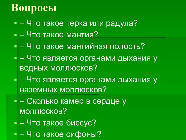 Вопросы – Что такое терка или радула? – Что такое мантия?