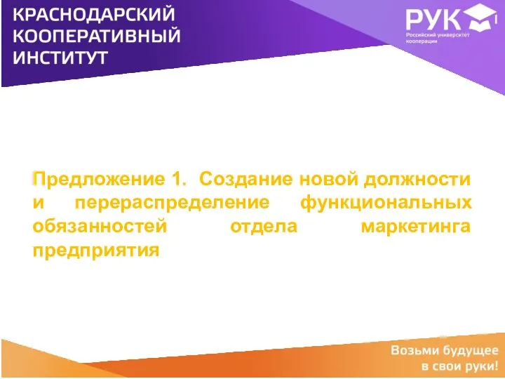 Предложение 1. Создание новой должности и перераспределение функциональных обязанностей отдела маркетинга предприятия