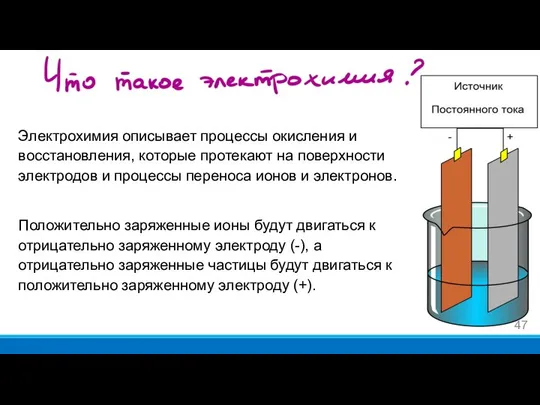 Электрохимия описывает процессы окисления и восстановления, которые протекают на поверхности электродов