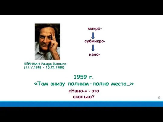 1959 г. «Там внизу полным-полно места…» ФЕЙНМАН Ричард Филлипс (11.V.1918 -