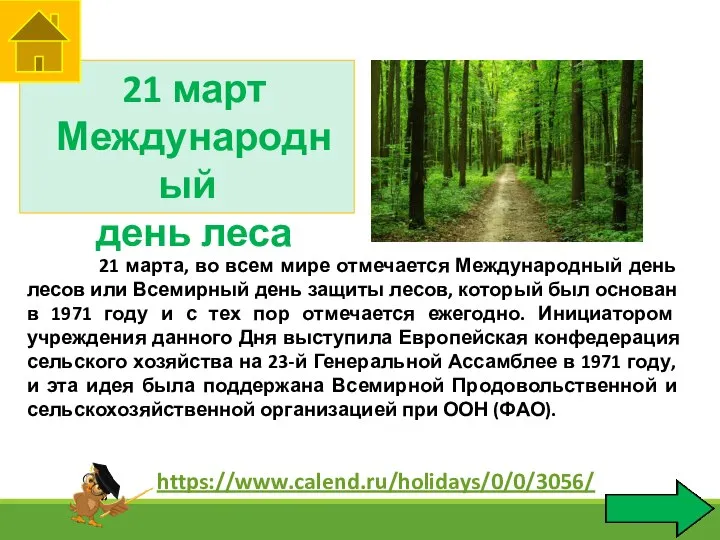 21 март Международный день леса 21 марта, во всем мире отмечается