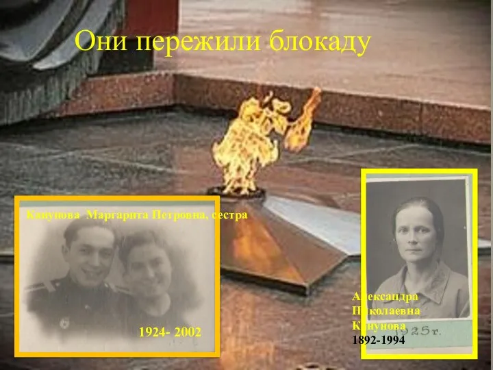 Они пережили блокаду Александра Николаевна Канунова 1892-1994 1924- 2002 Канунова Маргарита Петровна, сестра