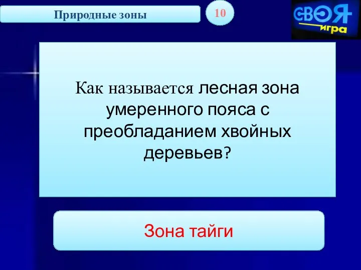 Природные зоны 10 Как называется лесная зона умеренного пояса с преобладанием хвойных деревьев? Зона тайги