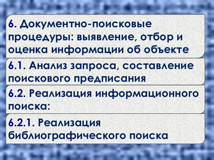 6. Документно-поисковые процедуры: выявление, отбор и оценка информации об объекте 6.1.